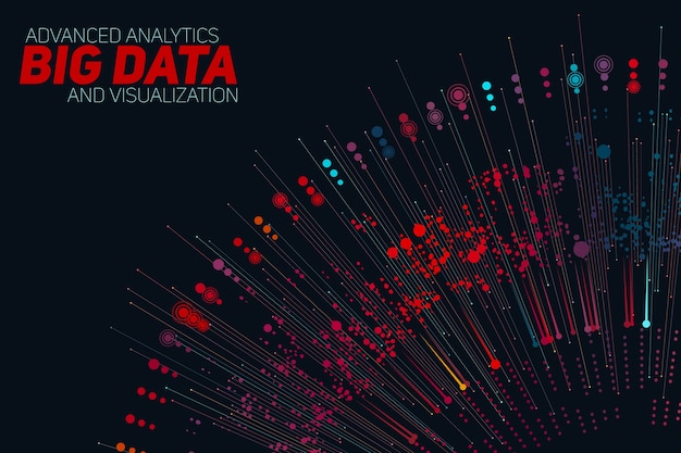 Bezpłatny wektor wizualizacja big data w skali szarości. estetyka informacji. wizualna złożoność danych. graficzna wizualizacja złożonych wątków danych.