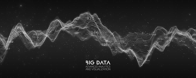 Bezpłatny wektor wizualizacja fali bw big data.