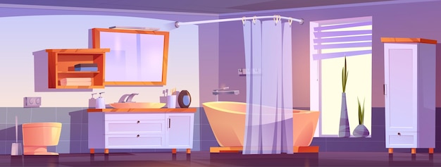 Bezpłatny wektor wnętrze łazienki nowoczesny pokój kąpielowy z wanną
