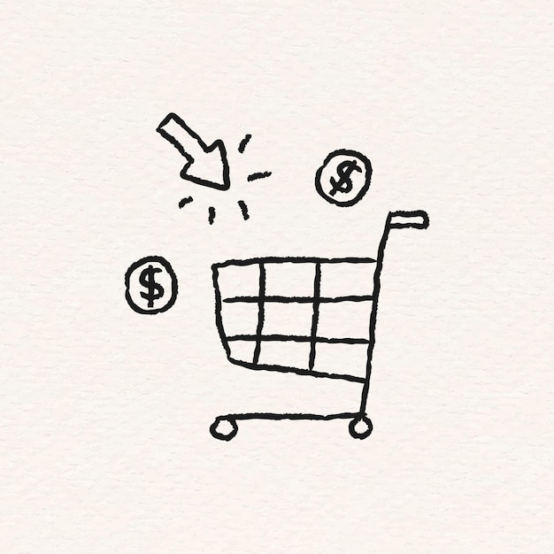 Bezpłatny wektor wózek na zakupy online doodle styl wektor