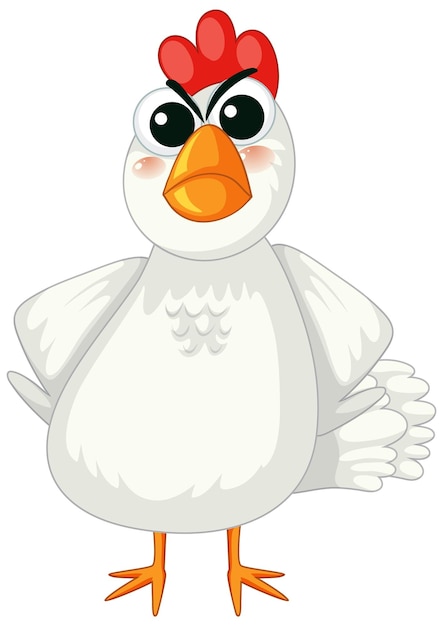 Bezpłatny wektor wściekła kurczak postać z kreskówki stojąca w ilustracji wektorowej