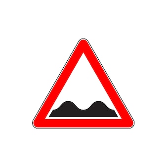 Wskazujący trójkątny znak drogowy oznaczający progi zwalniające lub nierówną drogę