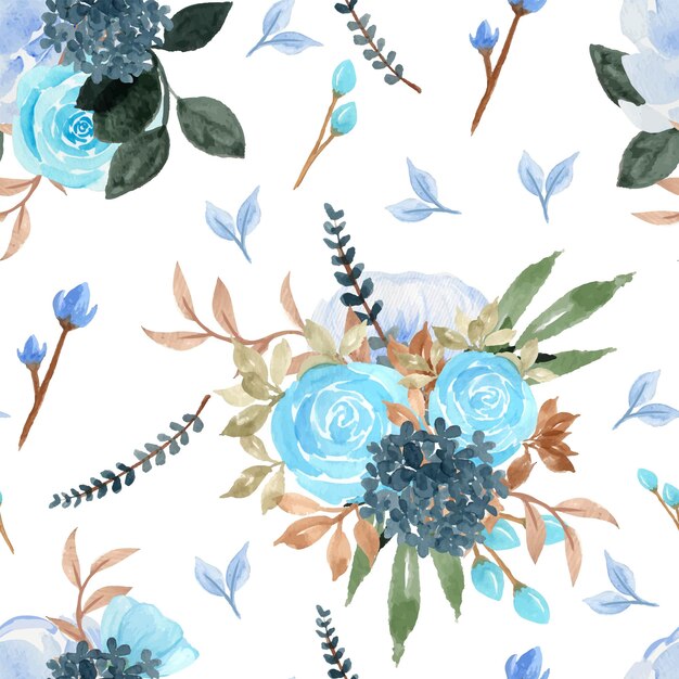 Wspaniały niebieski akwarela kwiatowy wzór bez szwu