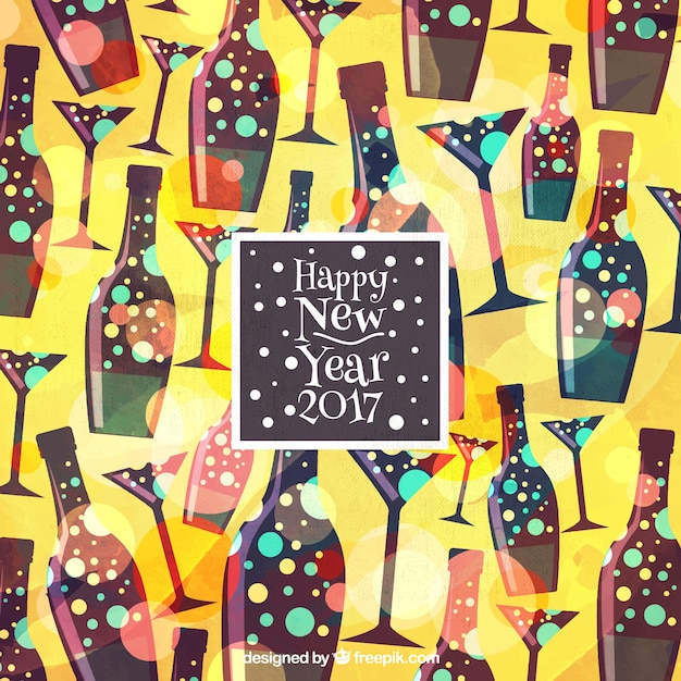 Bezpłatny wektor wspaniały nowy rok tła z butelki i kieliszki