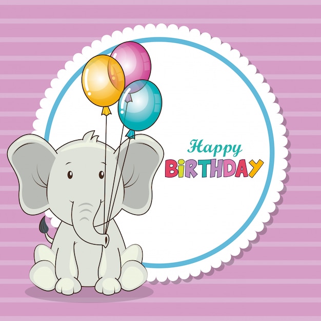 Bezpłatny wektor wszystkiego najlepszego z okazji urodzin karta z ślicznym słoniem