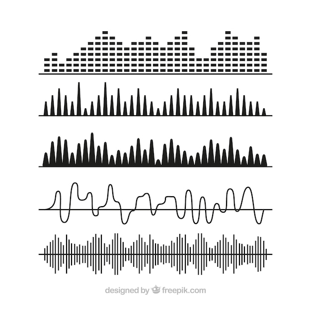 Bezpłatny wektor wybór czarnych fali dźwiękowych o różnych kształtach