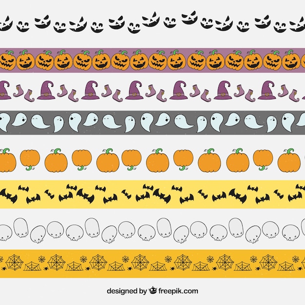 Bezpłatny wektor wyciągnąć rękę elementy halloween granicy pack