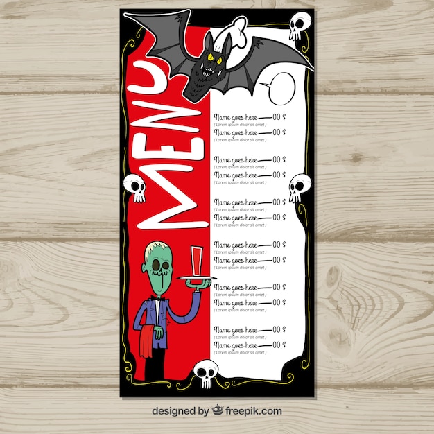 Wyciągnąć Rękę Halloween Menu Ze śmiesznym Stylem