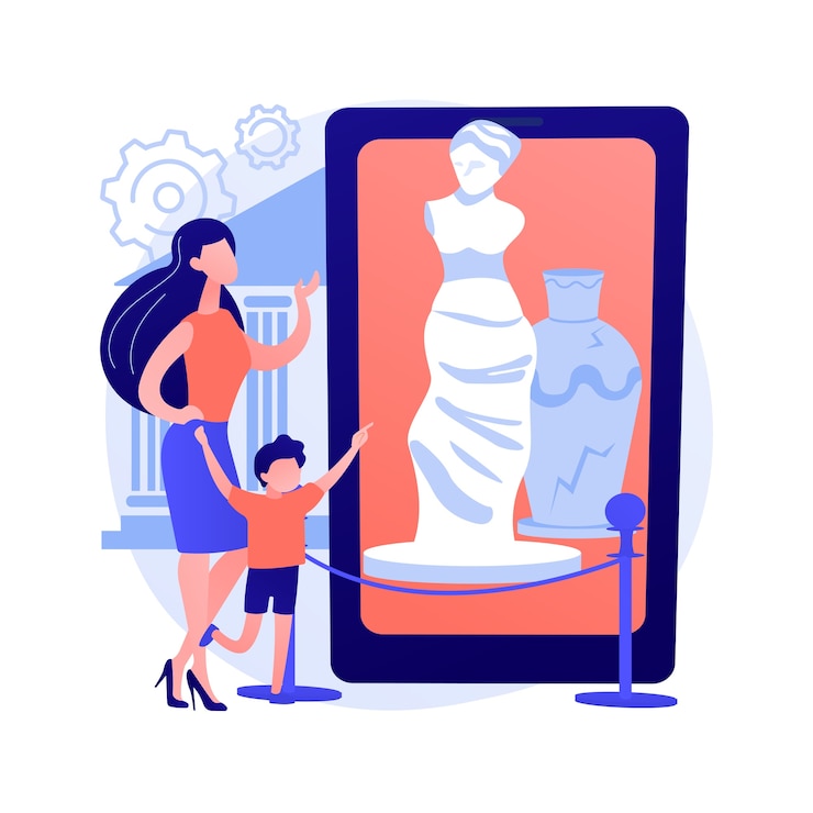 Bezpłatny plik Wektor wycieczki do muzeów online streszczenie koncepcja ilustracji wektorowych. bezpłatne zwiedzanie wirtualnej galerii, wystawa online, dystans społeczny, pobyt w domu, arteterapia, czas wolny, abstrakcyjna metafora audioprzewodnika.