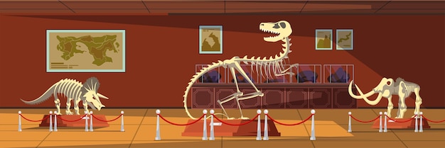 Wymarłe zwierzęta kości prehistoryczna przyroda Mamuty tyranozaur rex i triceratops szkielety muzeum paleontologiczne eksponaty starożytne stworzenia pozostałości ekspozycja