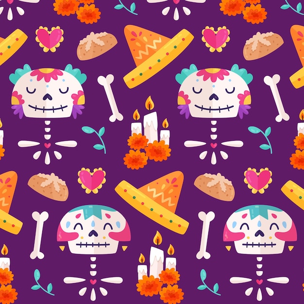 Wzór Dia De Muertos W Płaskiej Konstrukcji