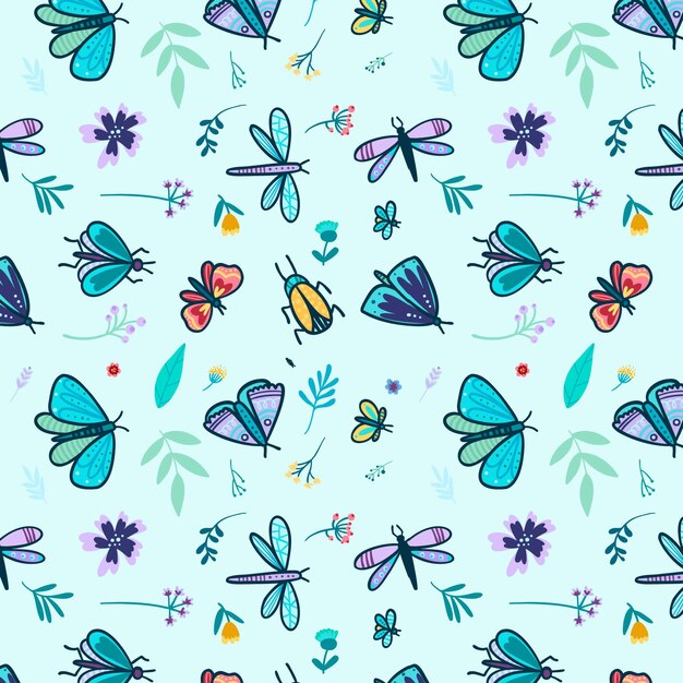 Wzór owadów i kwiatów