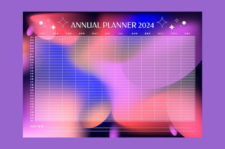 Bezpłatny plik Wektor wzór rocznego planera gradient 2024