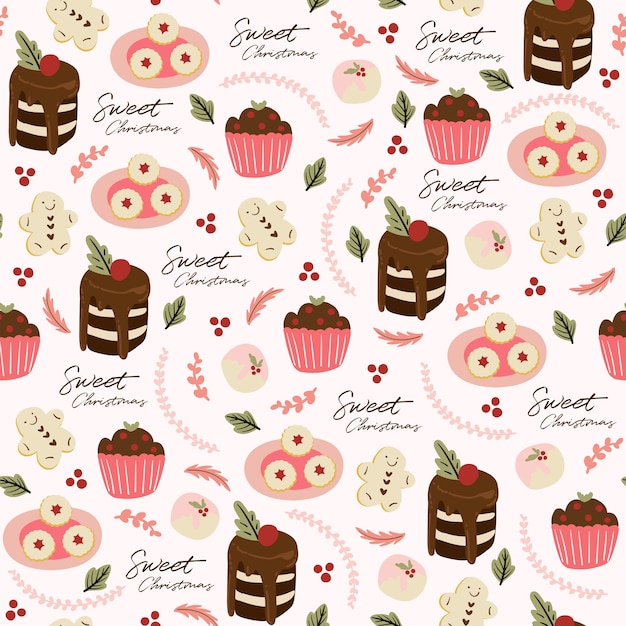 Wzór z Cupcake, ciasto, liście i deser
