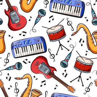 Wzór z instrumentami muzycznymi w stylu doodle
