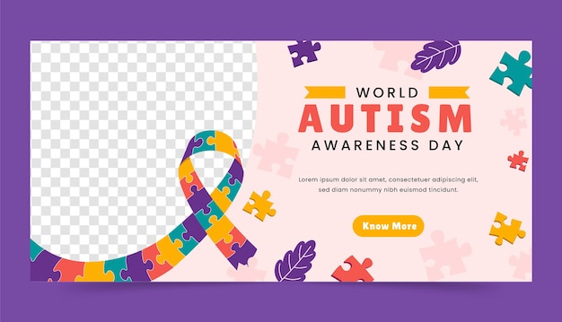 Wzorzec płaskiego, poziomego baneru na Światowy Dzień Świadomości Autyzmu