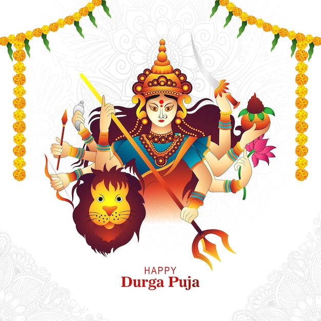 X9indyjski Bóg Durga W Szczęśliwym Tle Durga Puja Subh Navratri