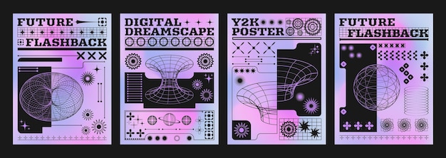 Bezpłatny wektor y2k techno styl poster design layout