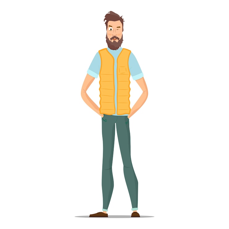 Bezpłatny plik Wektor zabawni brodaty hipsterzy izolowani na białym charakterze młodzi ludzie w różnych ubraniach casual ilustracja wektorowa z męskim zestawem
