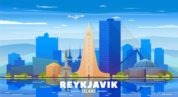 Bezpłatny wektor zabytki reykjaviku islandia na białym tle ilustracja wektorowa koncepcja podróży biznesowych i turystyki z nowoczesnymi budynkami obraz na baner lub stronę internetową