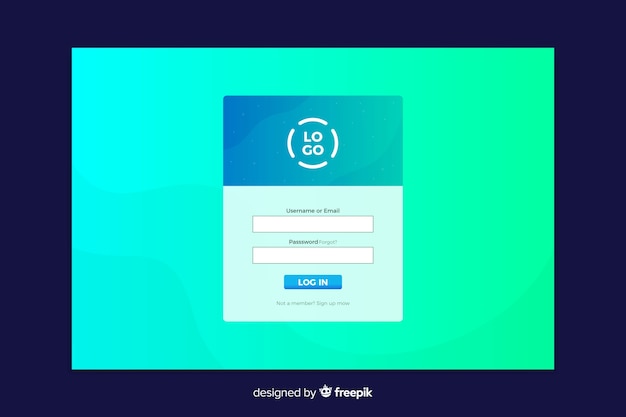 Bezpłatny wektor zaloguj się niebieska strona docelowa gradientu