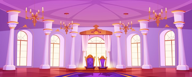 Bezpłatny wektor zamkowa sala balowa z kreskówką wnętrza tronu