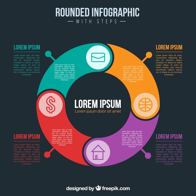 Bezpłatny wektor zaokrąglone infografiki z krokami