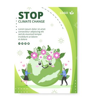 Zapisz szablon plakatu planety ziemia płaska konstrukcja środowisko z przyjazną dla środowiska ilustracją do edycji kwadratowe tło do mediów społecznościowych lub kartki z życzeniami