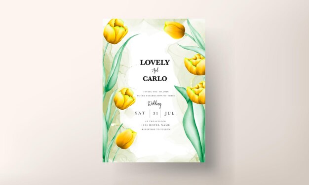 zaproszenie na ślub z pięknym żółtym akwarelowym kwiatem tulipana
