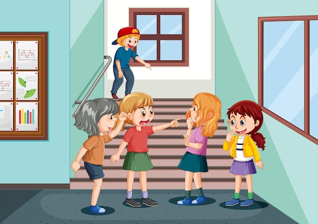 Bezpłatny wektor zastraszanie w szkole z postaciami z kreskówek dla uczniów