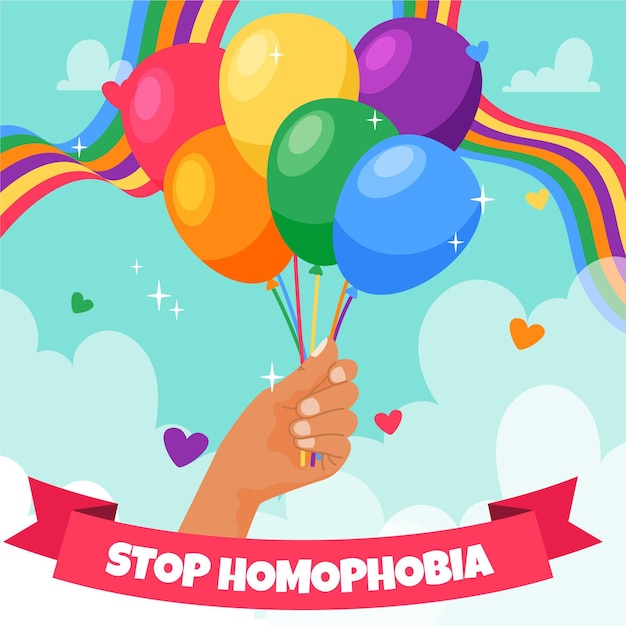 Zatrzymaj Homofobię Ręką, Trzymając Tęczowe Balony