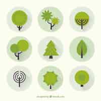 Bezpłatny wektor zbieranie zielonych drzew ikon
