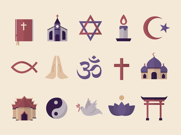 Bezpłatny wektor zbieranie zilustrowanych symboli religijnych