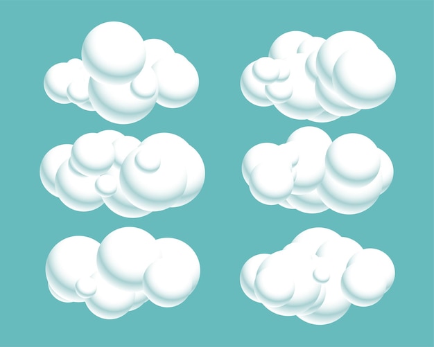 Bezpłatny wektor zbiór puszystych chmur ikona dla naturalnej pogody