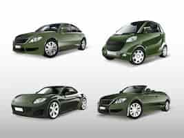Bezpłatny wektor zbiór różnych wektorów zielony samochód