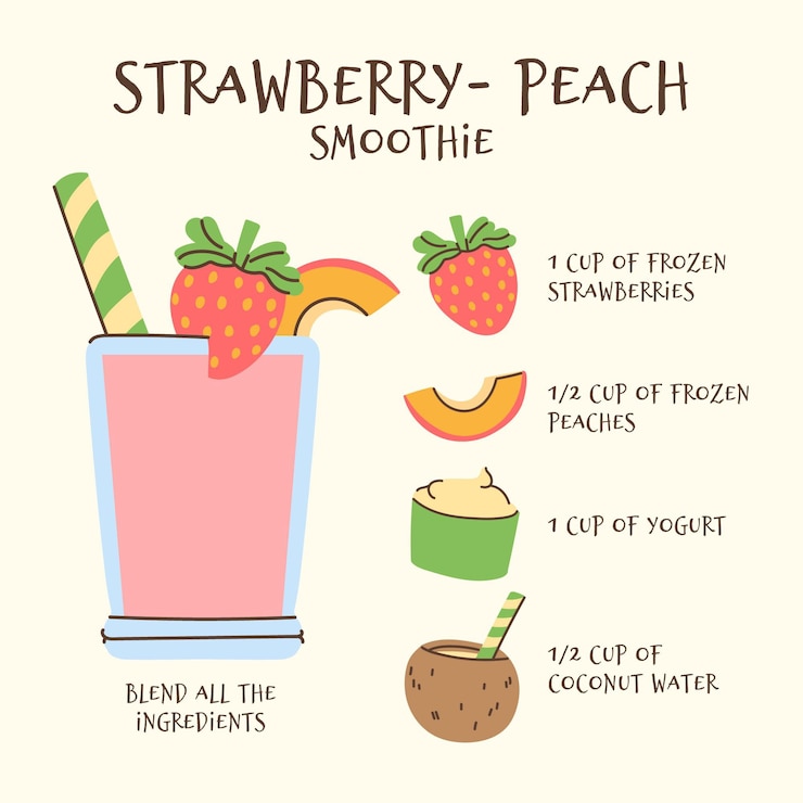 Bezpłatny plik Wektor zdrowa truskawkowa brzoskwinia smoothie przepisu ilustracja
