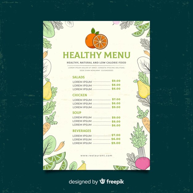 Zdrowy szablon menu ramki warzyw