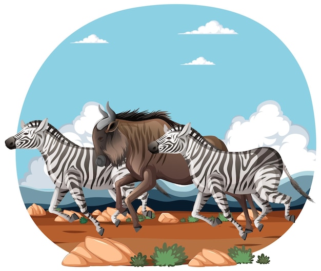 Bezpłatny wektor zebry i dzikie dzikie zwierzęta