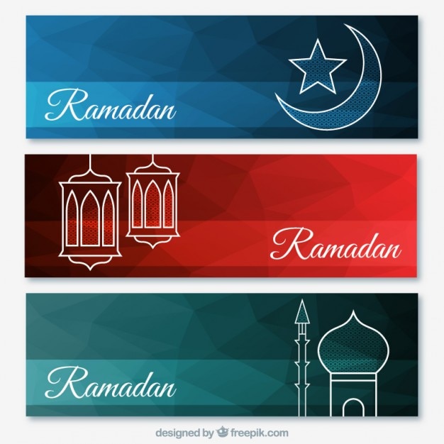 Bezpłatny wektor zestaw abstrakcyjne transparenty ramadan z arabskie rysunki