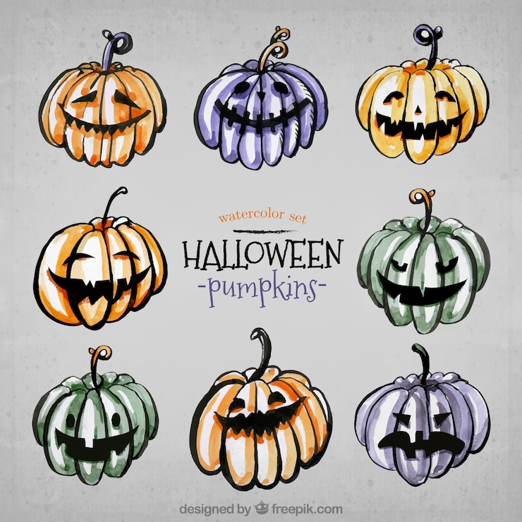 Bezpłatny plik Wektor zestaw akwarela halloween dynie