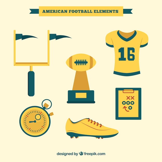 Bezpłatny wektor zestaw amerykańskich elementów piłkarskich