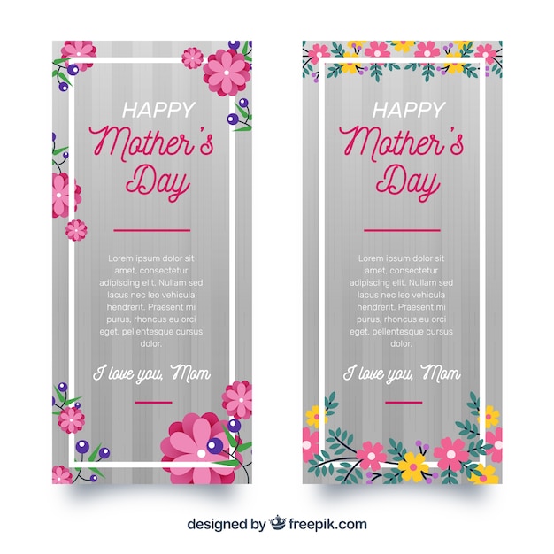 Bezpłatny wektor zestaw banerów dzień matki z kwiatami