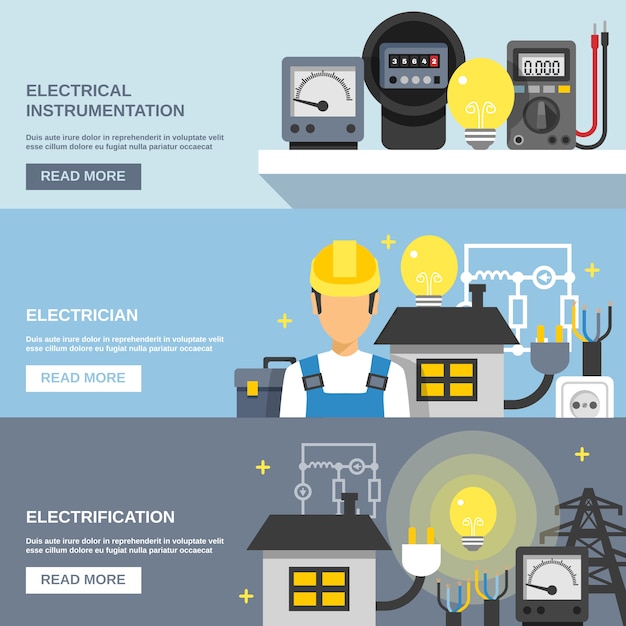 Bezpłatny wektor zestaw banerów energii elektrycznej