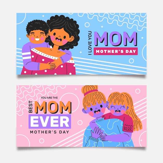 Bezpłatny wektor zestaw banerów płaski dzień matki
