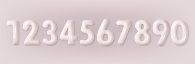 Bezpłatny wektor zestaw białych cyfr realistyczna 3d pastelowa błyszcząca kolekcja napompowana czcionka numer 1234567890 elementy dekoracyjne na przyjęcie urodzinowe lub rocznicowe
