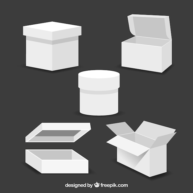Zestaw białych pudełek do wysyłki w stylu płaski