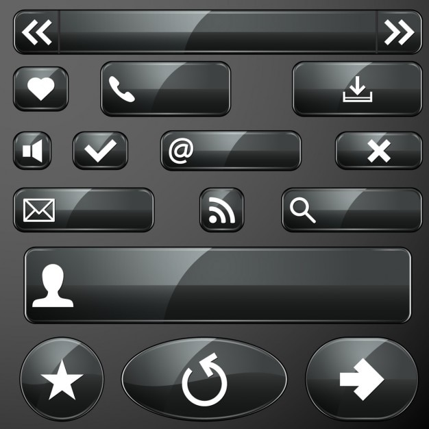 Bezpłatny wektor zestaw błyszczące czarne guziki
