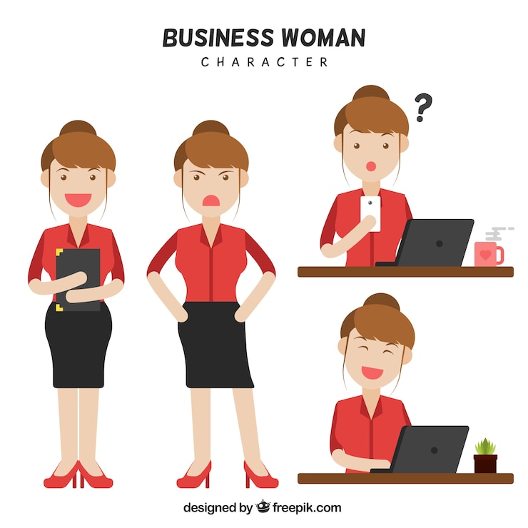 Bezpłatny plik Wektor zestaw businesswoman znaku gestami twarzy