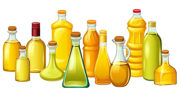 Bezpłatny wektor zestaw butelek z olejami roślinnymi.