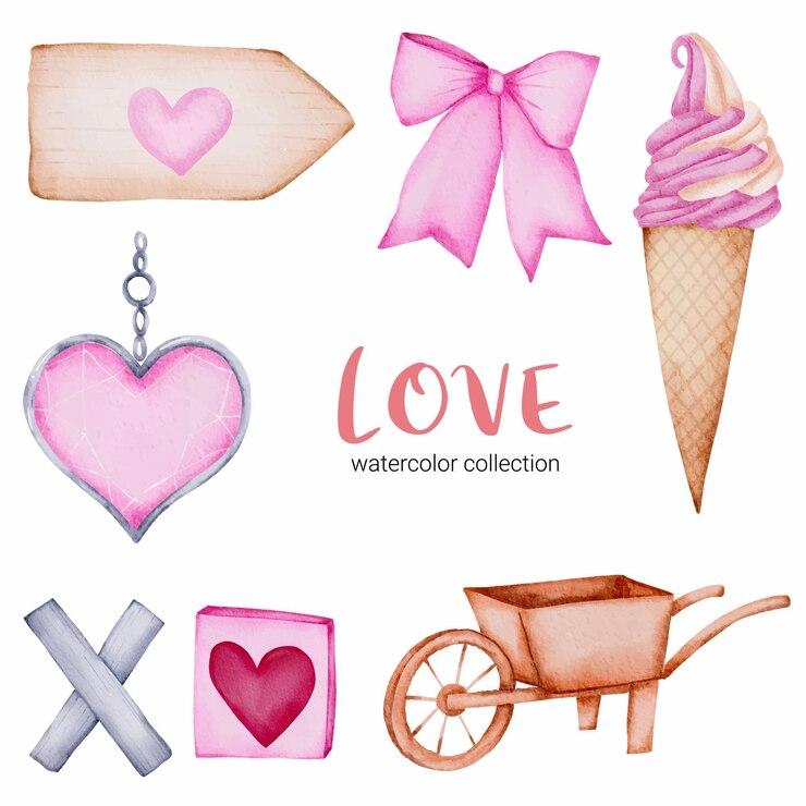 Bezpłatny plik Wektor zestaw callection miłość, na białym tle element koncepcji akwarela valentine piękne romantyczne czerwono-różowe serca do dekoracji, ilustracji.